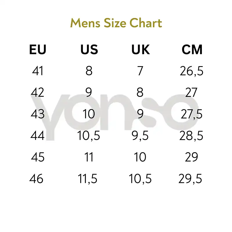man size chart small